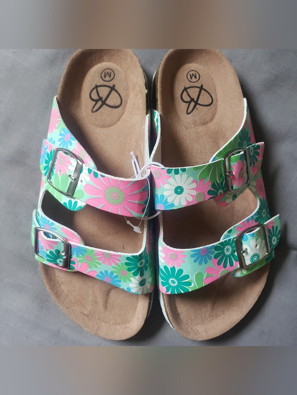 Bobbie Brooks Kids Size M Floral Buckle Sandals in Pink & Green